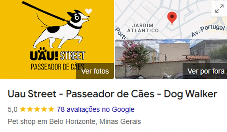 Uau Street no Google — nota 5,0 com 78 avaliações